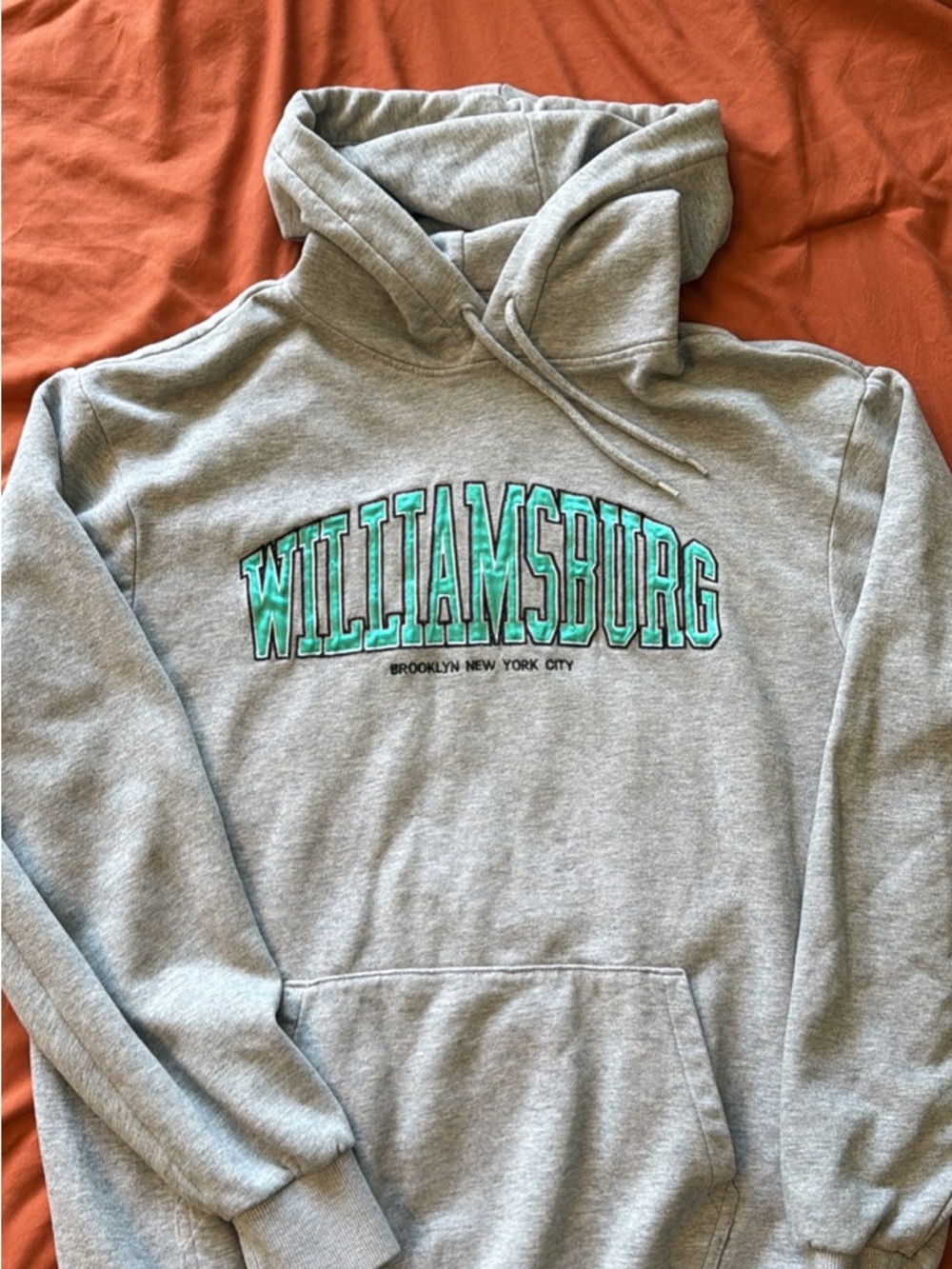 Williamsburg Grey Hooded Sweatshirt with Teal Print